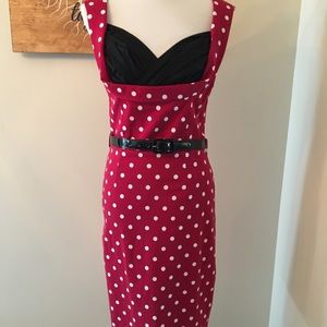Lindy Bop Polka Dot Belted Pencil Dress